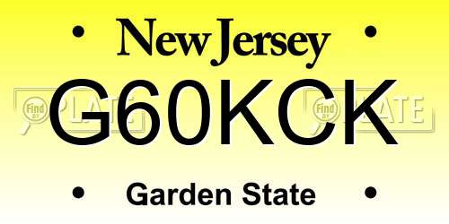 G60KCK New Jersey License Plate