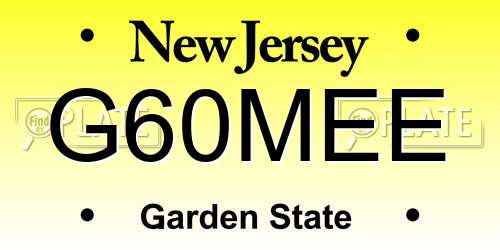 G60MEE New Jersey License Plate