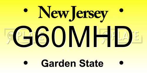 G60MHD New Jersey License Plate