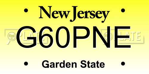G60PNE New Jersey License Plate