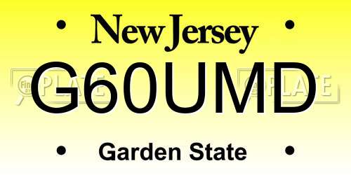 G60UMD New Jersey License Plate
