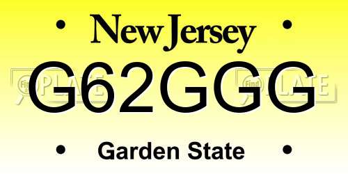 G62GGG New Jersey License Plate