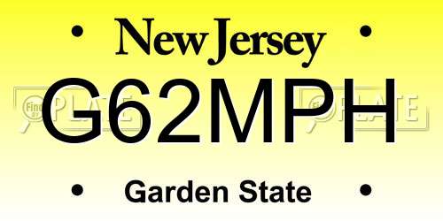 G62MPH New Jersey License Plate