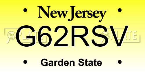 G62RSV New Jersey License Plate