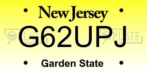 G62UPJ New Jersey License Plate