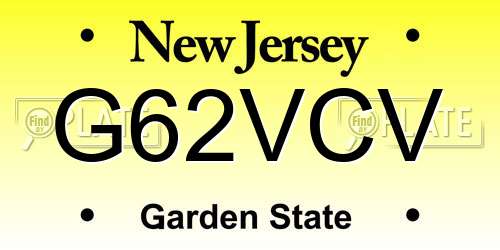 G62VCV New Jersey License Plate
