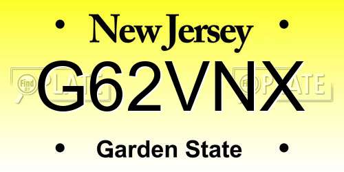 G62VNX New Jersey License Plate