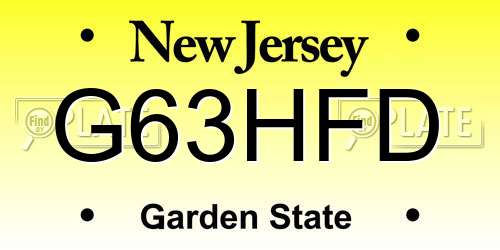 G63HFD New Jersey License Plate