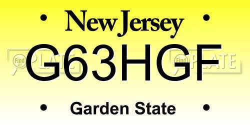 G63HGF New Jersey License Plate