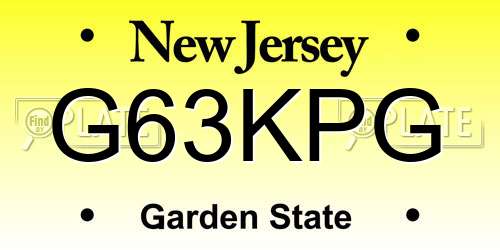 G63KPG New Jersey License Plate