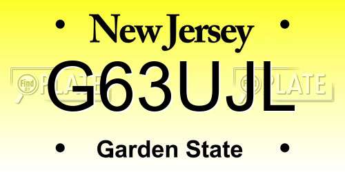 G63UJL New Jersey License Plate