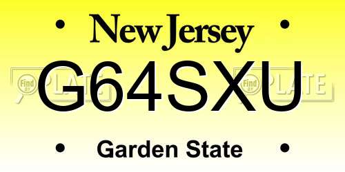 G64SXU New Jersey License Plate