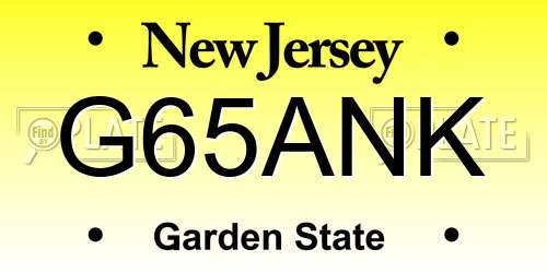 G65ANK New Jersey License Plate