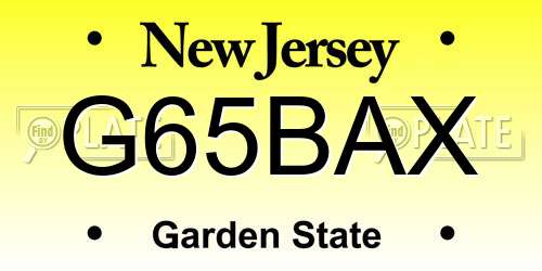 G65BAX New Jersey License Plate