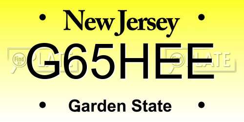 G65HEE New Jersey License Plate