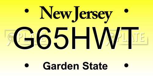 G65HWT New Jersey License Plate