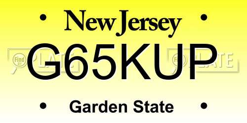 G65KUP New Jersey License Plate