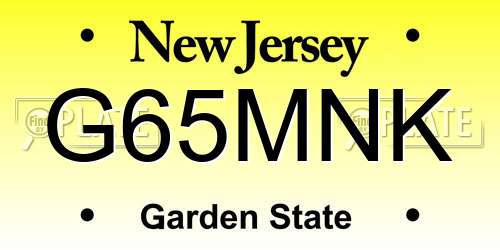 G65MNK New Jersey License Plate