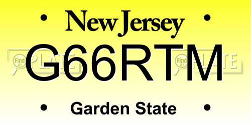 G66RTM New Jersey License Plate