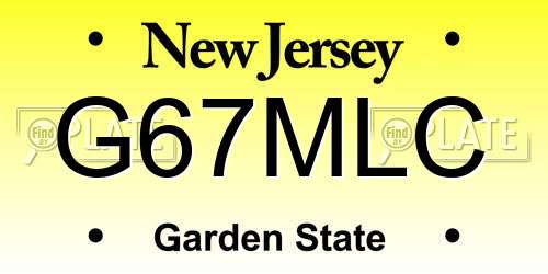 G67MLC New Jersey License Plate
