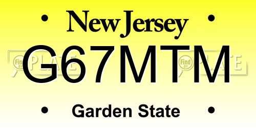 G67MTM New Jersey License Plate