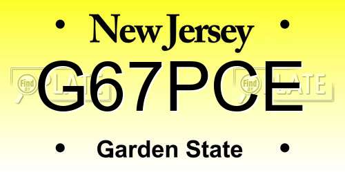 G67PCE New Jersey License Plate