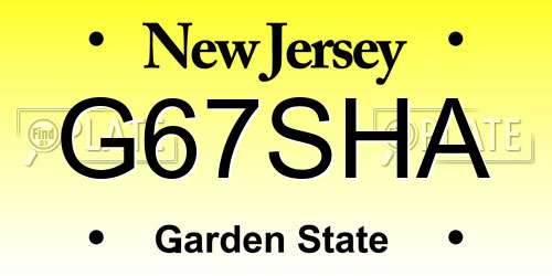 G67SHA New Jersey License Plate