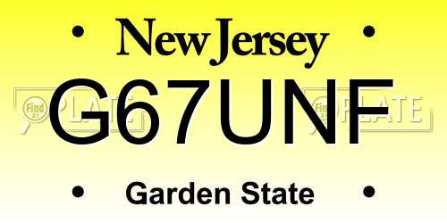 G67UNF New Jersey License Plate