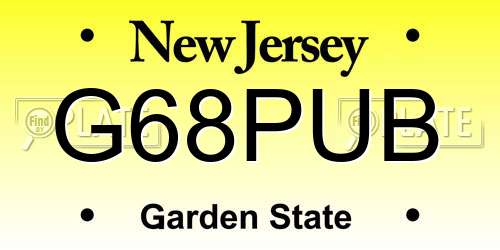 G68PUB New Jersey License Plate