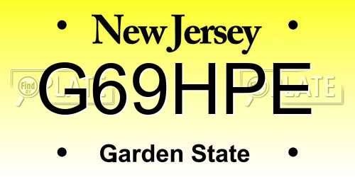G69HPE New Jersey License Plate