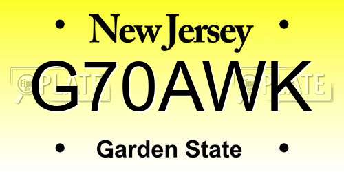 G70AWK New Jersey License Plate