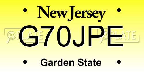 G70JPE New Jersey License Plate