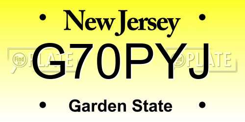 G70PYJ New Jersey License Plate