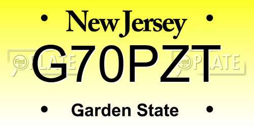 G70PZT New Jersey License Plate
