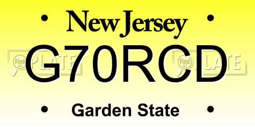 G70RCD New Jersey License Plate