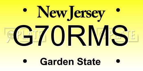 G70RMS New Jersey License Plate