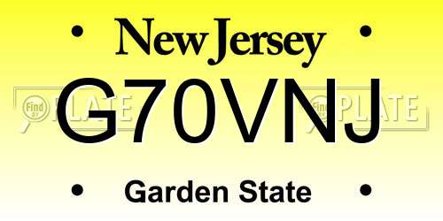 G70VNJ New Jersey License Plate