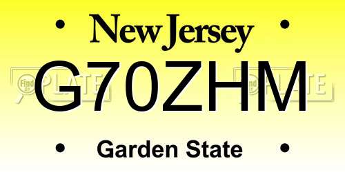 G70ZHM New Jersey License Plate