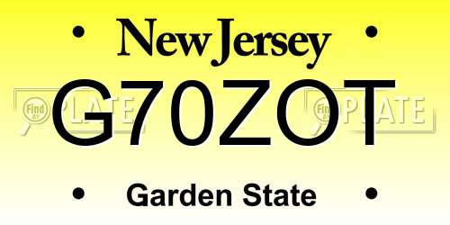 G70ZOT New Jersey License Plate