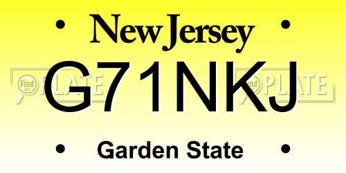 G71NKJ New Jersey License Plate