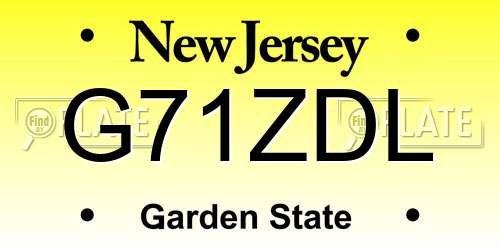 G71ZDL New Jersey License Plate