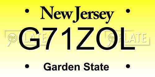 G71ZOL New Jersey License Plate