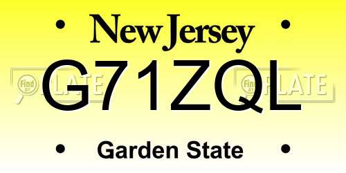 G71ZQL New Jersey License Plate