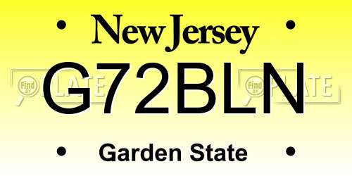 G72BLN New Jersey License Plate
