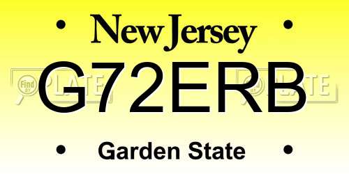 G72ERB New Jersey License Plate