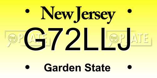 G72LLJ New Jersey License Plate