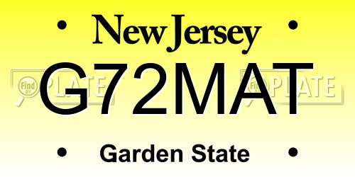 G72MAT New Jersey License Plate