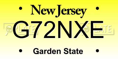 G72NXE New Jersey License Plate