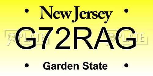 G72RAG New Jersey License Plate