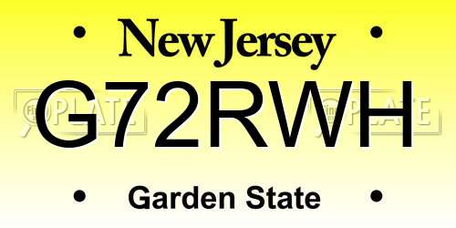 G72RWH New Jersey License Plate